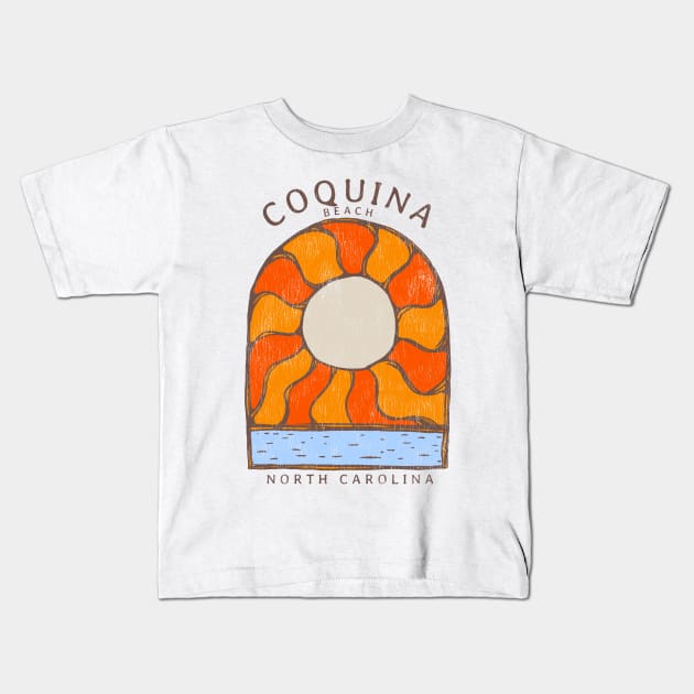 Coquina Beach, NC Summertime Vacationing Burning Sun Kids T-Shirt by Contentarama